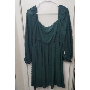 Perfectly Priscilla Women's Green Dot Ruffle Long Sleeve Midi Dress Size 2XL